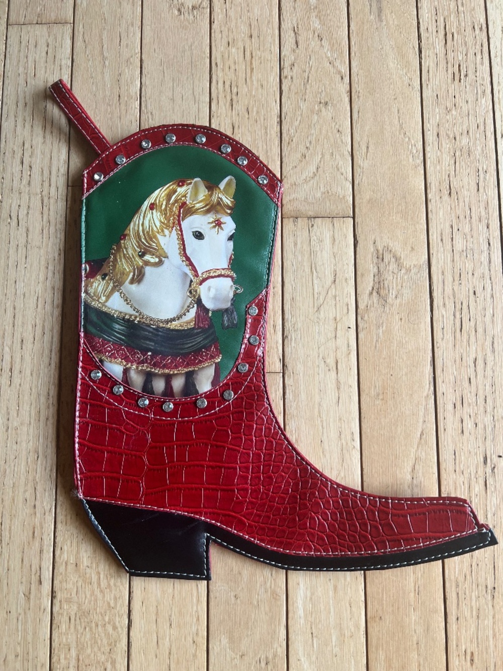 The Trail Of Painted Ponies Christmas Cowboy Boot Stocking Red Faux Leather